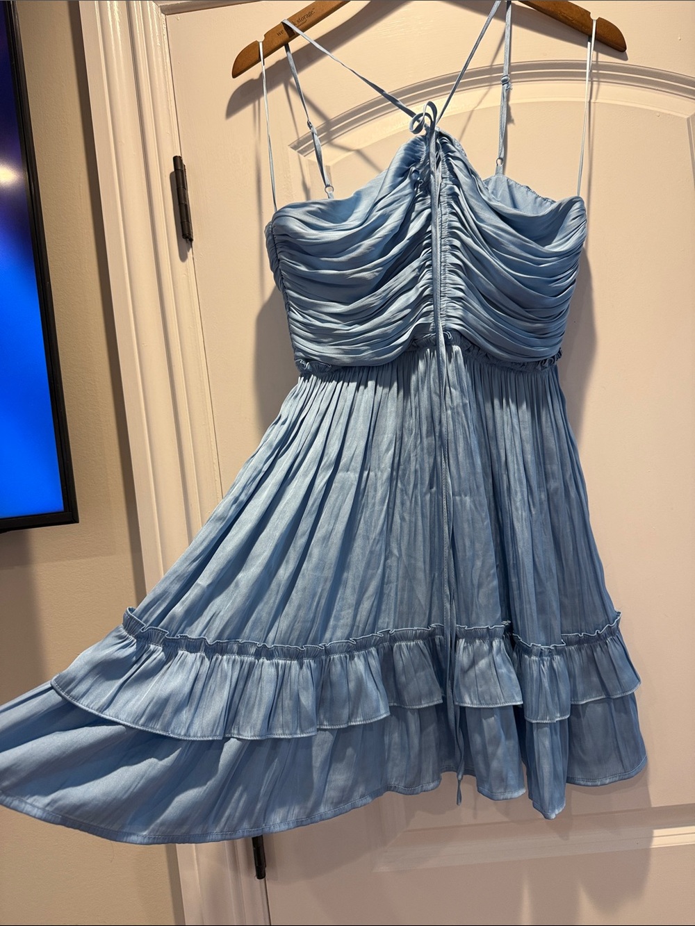Light Blue Ruched Bust Tiered Sundress